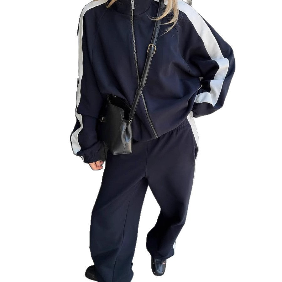 Damen sportliche Jacke und weite Hose im modernen Look mit Streifendetails Drune