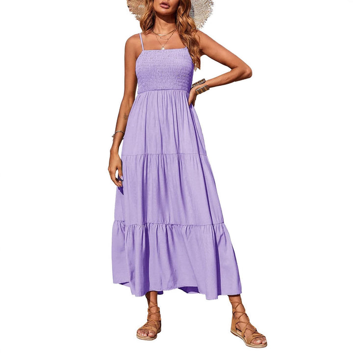 Damen Maxikleid mit verstellbaren Trägern und Rüschen Drune