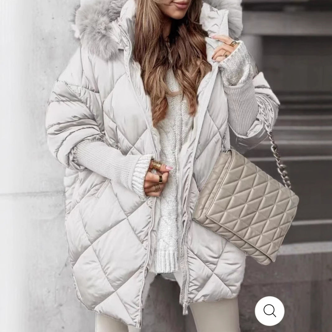 Damen nan weit geschnittener gesteppter Winterparka mit Kapuze Kunstpelzbesatz und Rippbündchen Drune