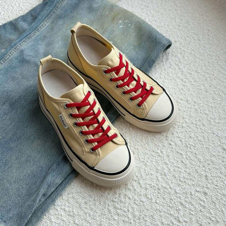 Damen modische Canvas-Sneaker mit kontrastierenden Schnürsenkeln und leichtem Sohlenprofil Drune