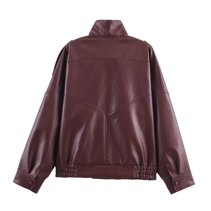 Damen Kunstlederjacke im modernen Design mit hochgeschlossenem Kragen und praktischen Taschen Drune