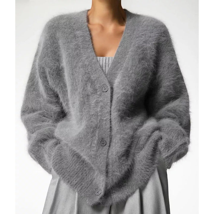 Damen Plush Button-Up Strickjacke Drune