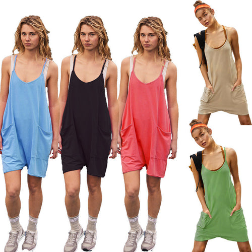 Damen sportlicher Jumpsuit mit praktischen Taschen und weitem Schnitt Drune