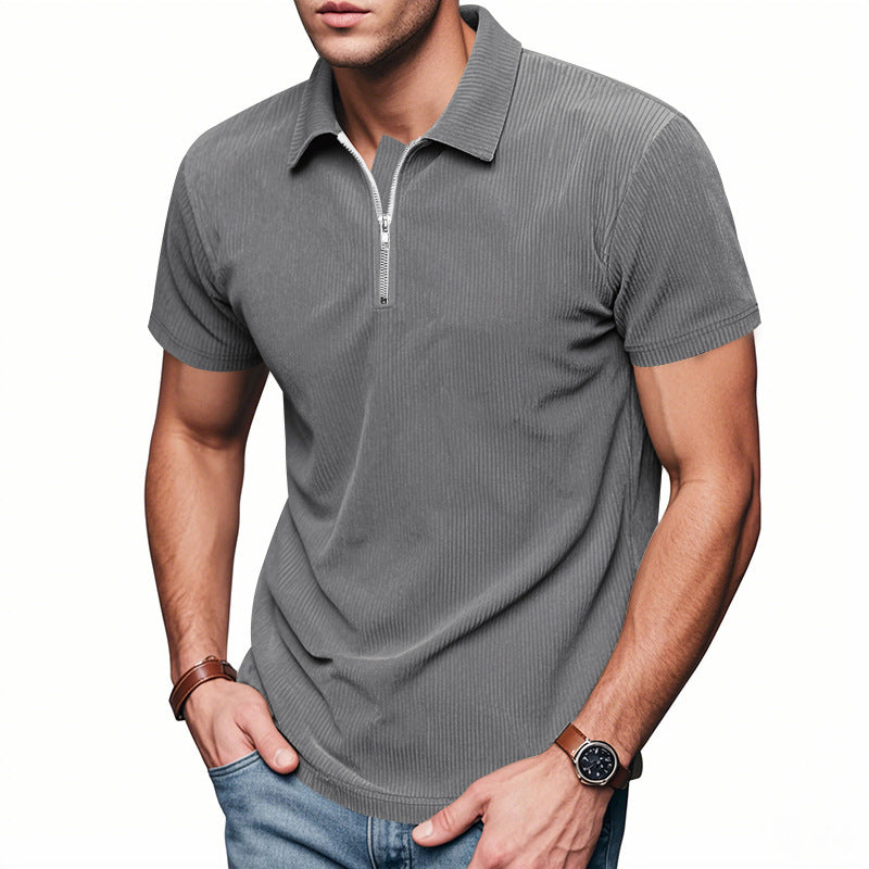 Unisex nan kurzärmeliges Halbzip-Polo aus geripptem Jersey mit Hemdkragen Drune