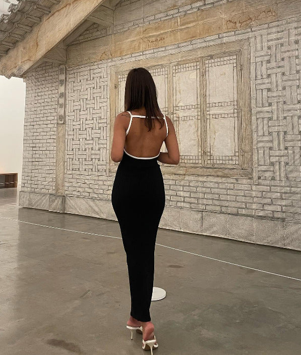 Damen Maxikleid mit schmalem Rippmuster und verstellbaren Spaghettiträgern Drune