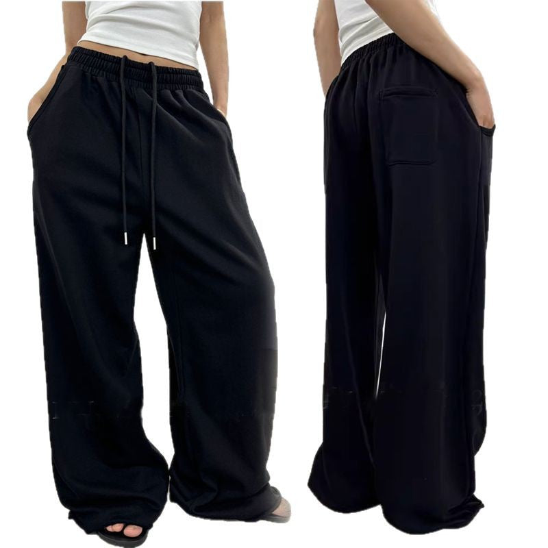 Damen nan weite High-Waist Loungehose mit gerafftem Bund und Kordelzug Drune