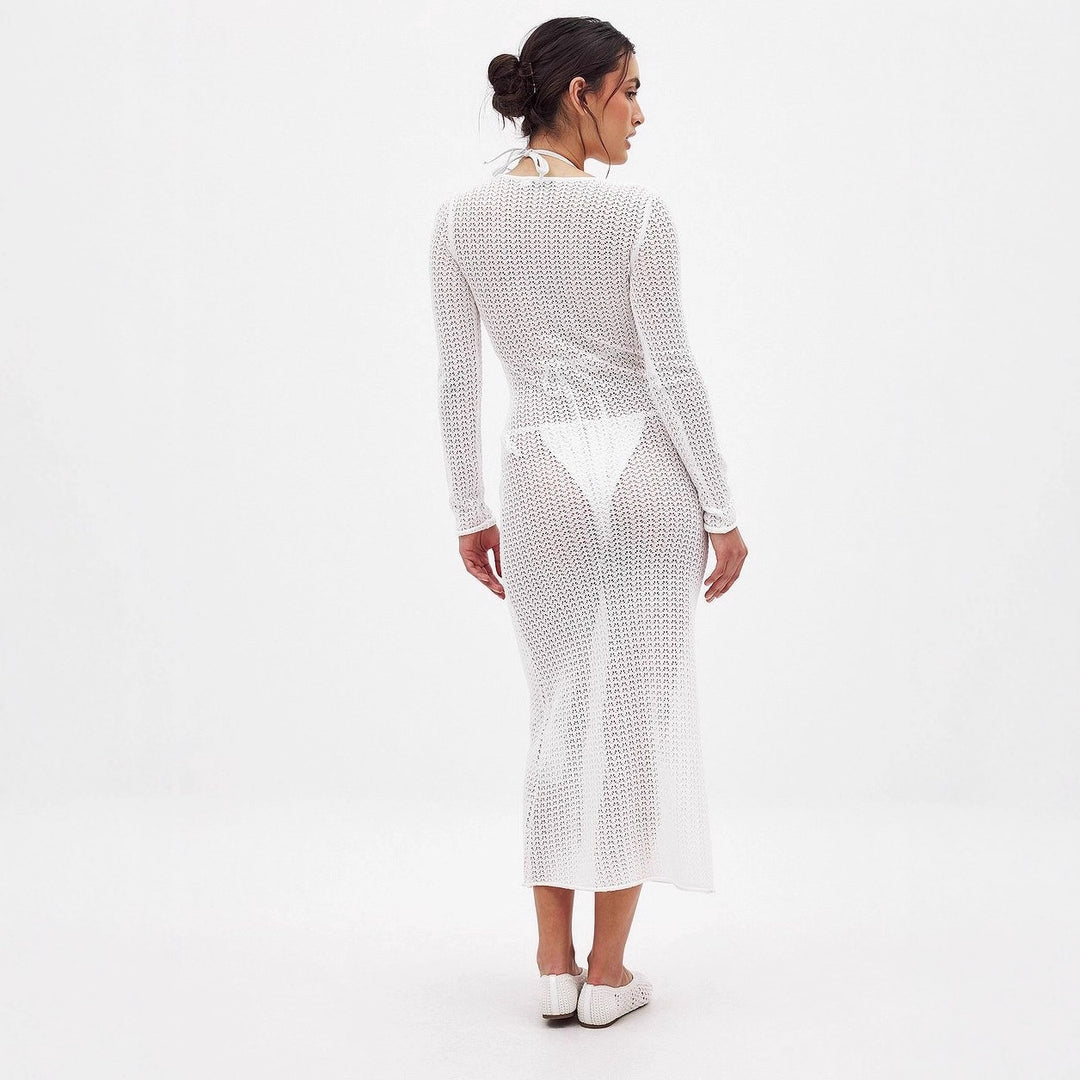 Damen langärmliges Strickkleid im modernen Netzdesign Drune