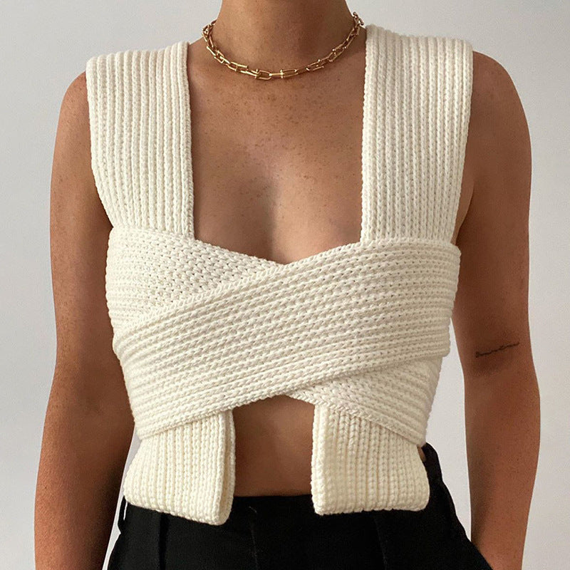 Damen gestricktes Crop-Top mit raffinierten Rückendetails Drune