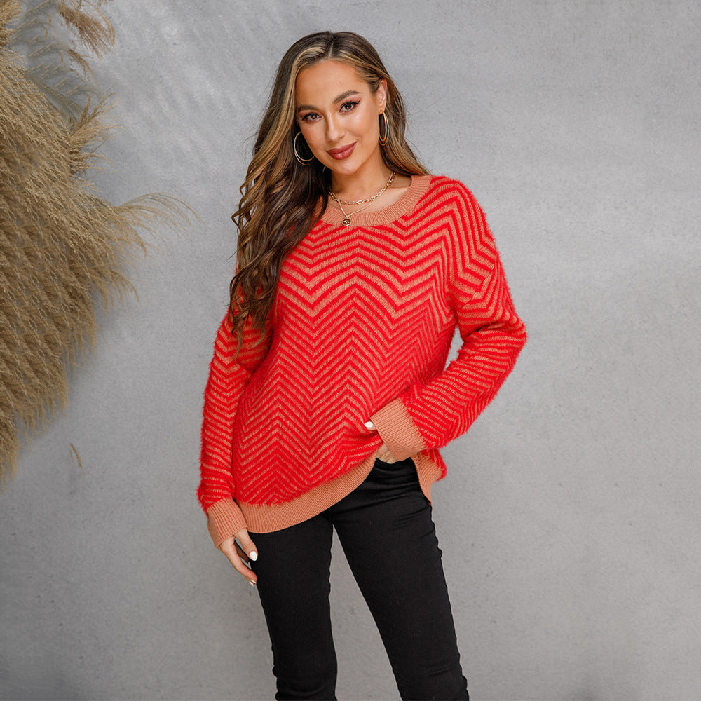 Damen Pullover mit chevron Muster Drune