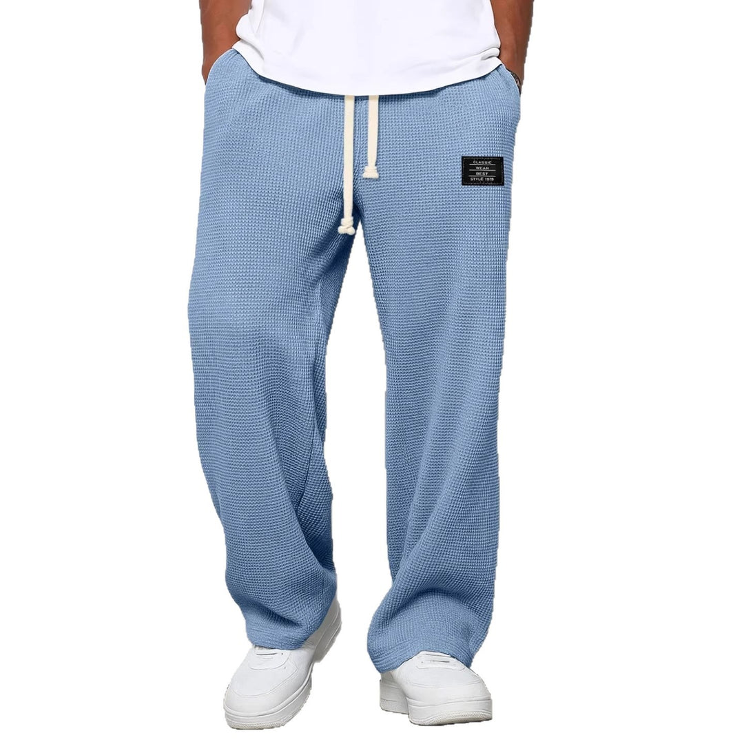 Herren nan lässige Waffelstrick Loungehose mit Kordelzug und geradem Schnitt Drune