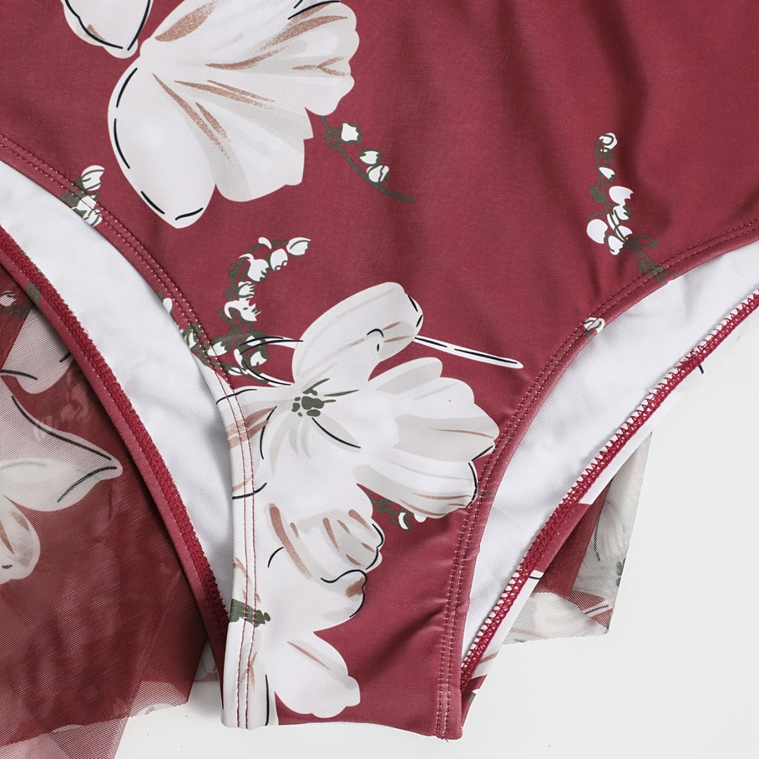 Damen Strandkleid mit floralem Überwurf Drune