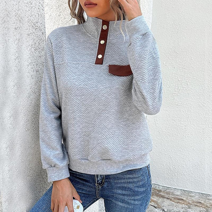 Damen casual Pullover mit stylischem Kragen und praktischer Brusttasche Drune