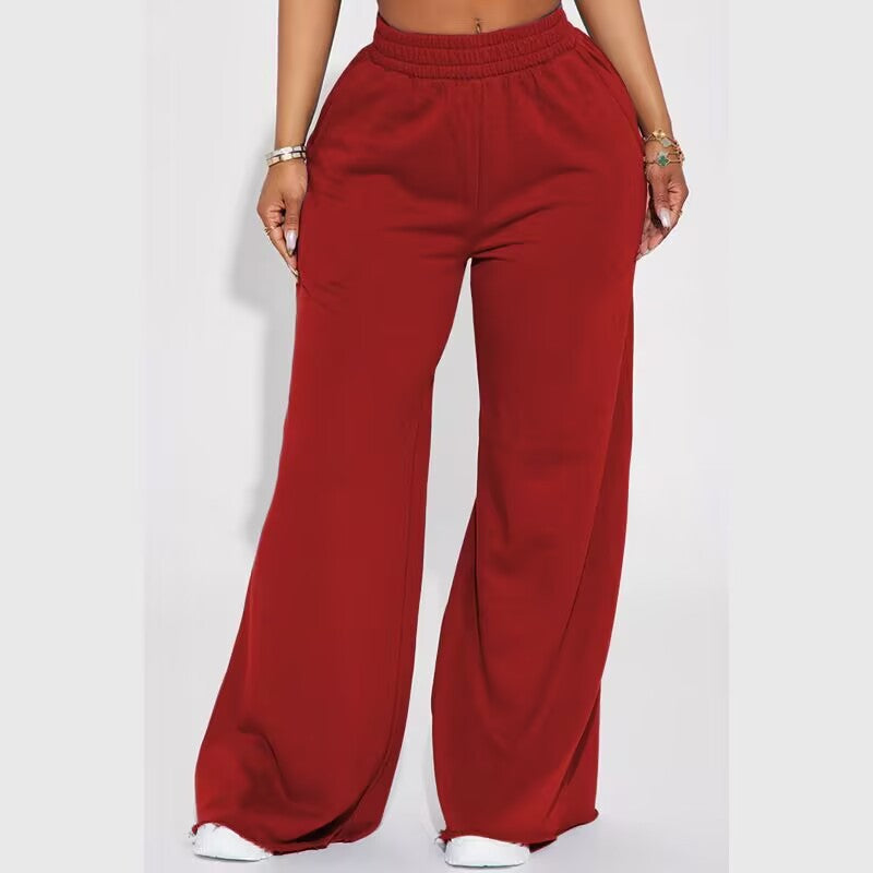 Damen nan weite Highwaist Palazzo-Loungehose mit doppelt gerafftem Komfortbund und fließender Wide‑Leg-Silhouette Drune