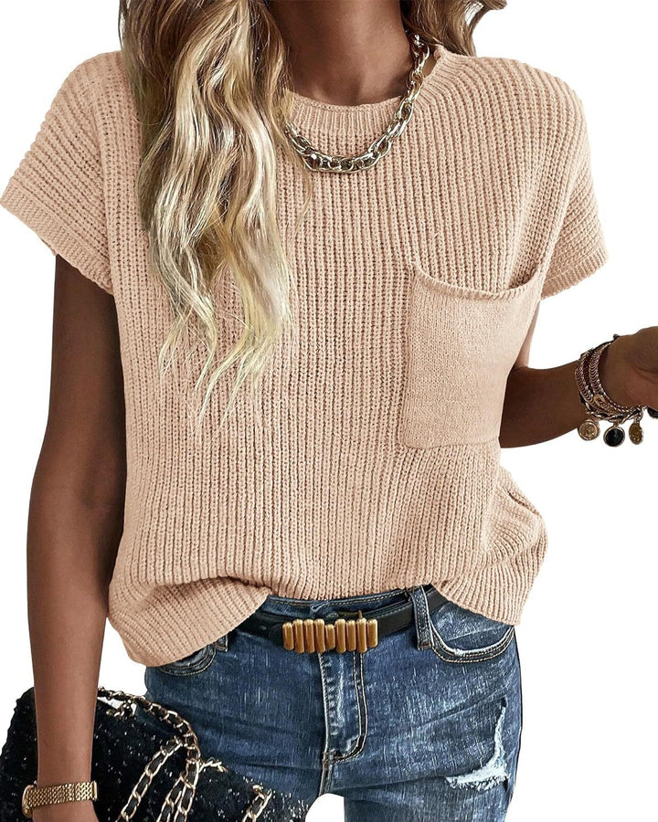 Damen Kurzarm Stricktop Drune