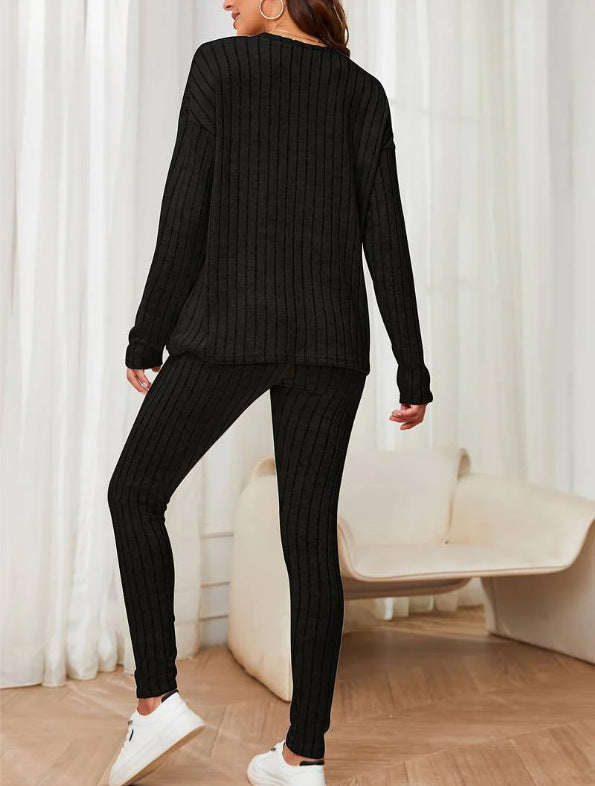 Damen Langärmliges Strickset mit Rippstruktur Drune