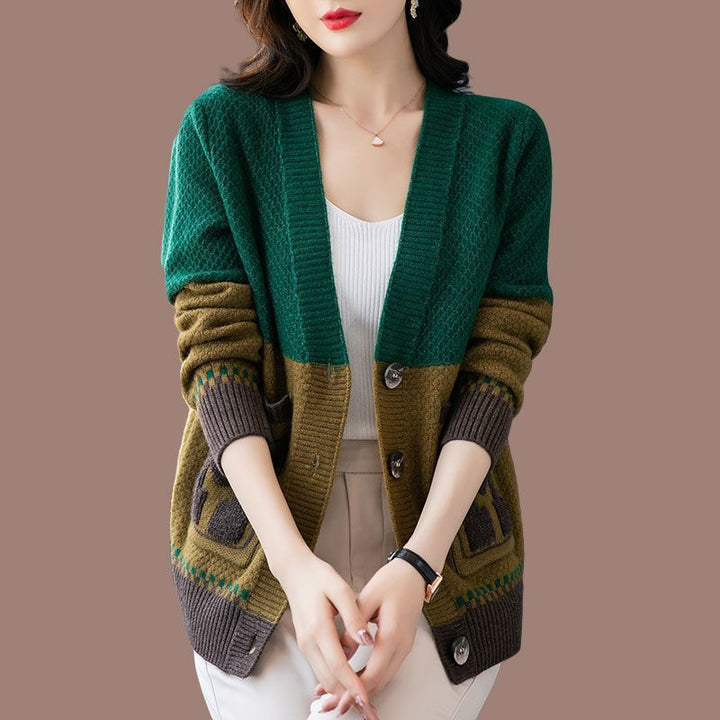Damen lässige Strickjacke mit modernen Zopfmustern und praktischen Taschen Drune