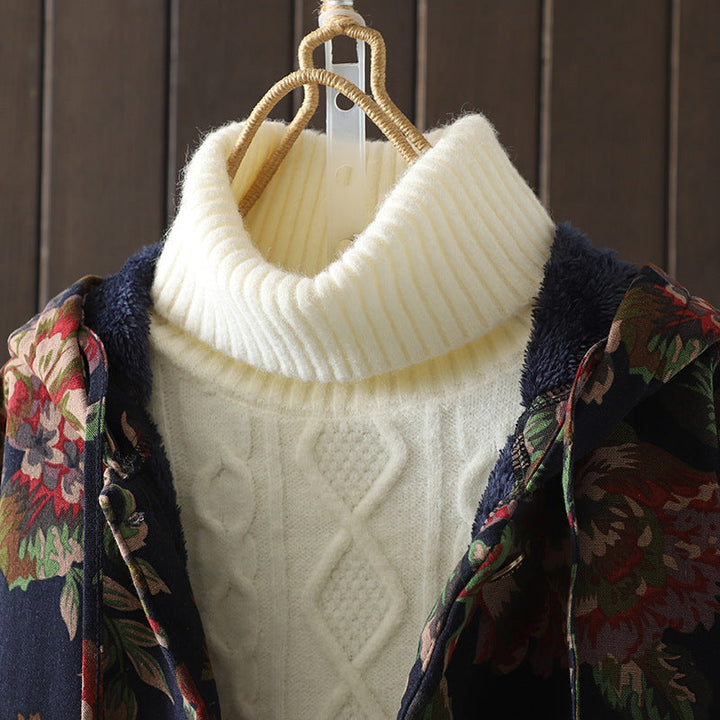 Drune | Langer Mantel im Vintage-Stil mit Blumendruck