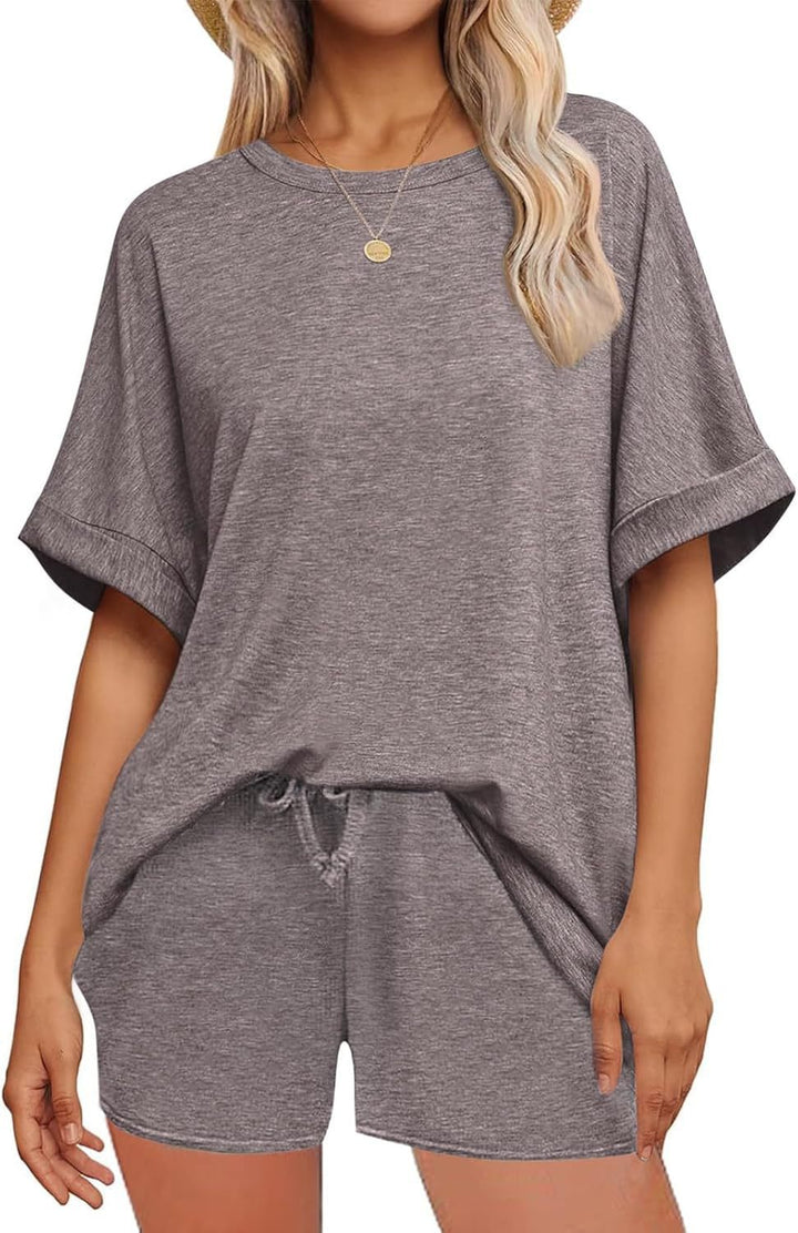Damen lässiges Freizeit-Set mit oversize T-Shirt und Shorts Drune