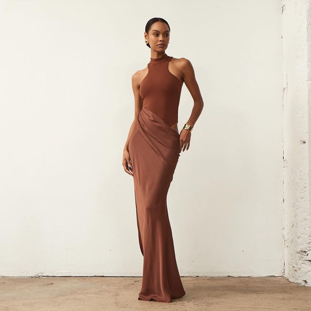 Damen Elegantes Wickelkleid mit hochgeschlossenem Kragen und figurformendem Schnitt Drune
