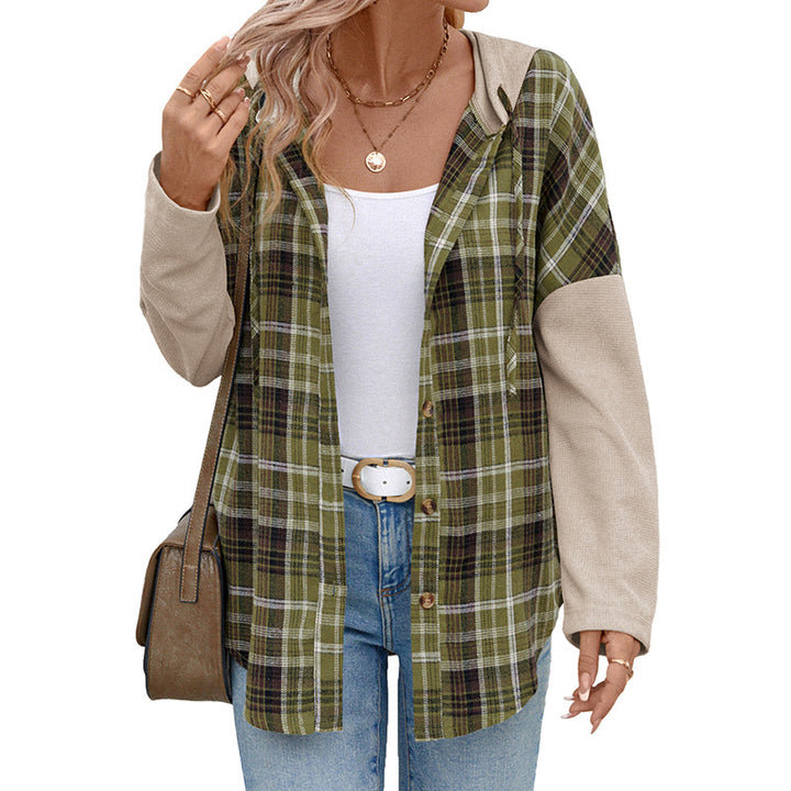 Damen Karojacke mit Kapuze und Kontrastärmel Drune