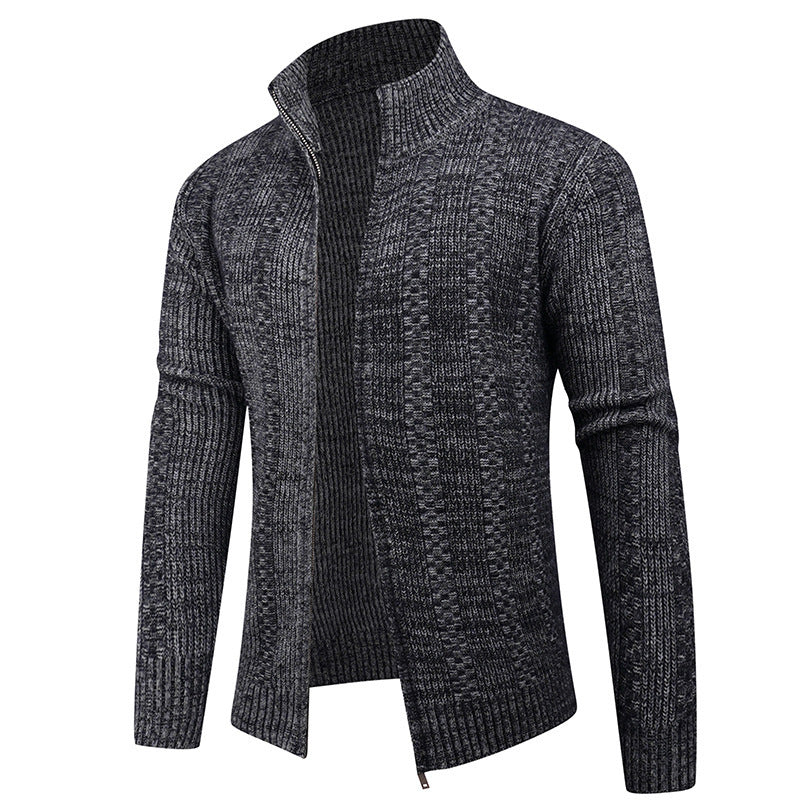 Herren Strickjacke mit strukturierter Oberfläche und hohem Kragen Drune