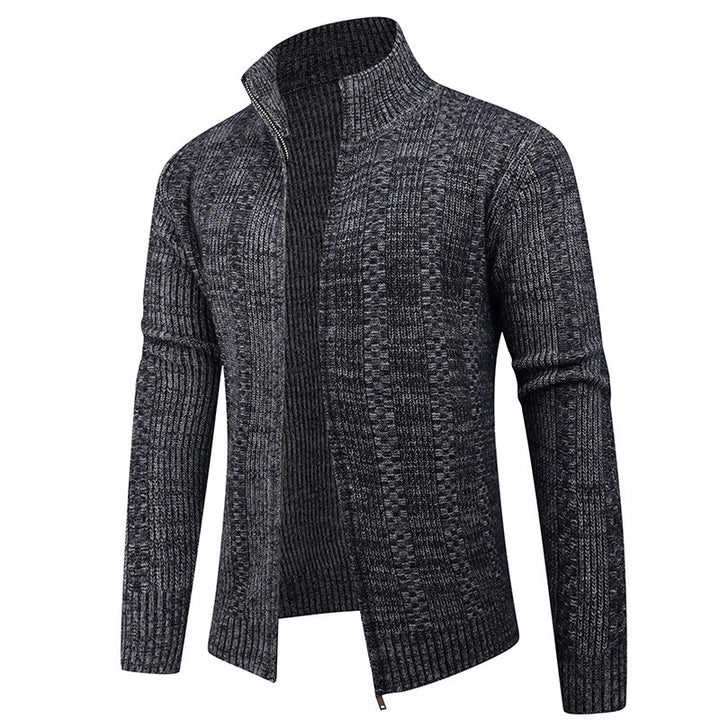 Herren Strickjacke mit strukturierter Oberfläche und hohem Kragen Drune