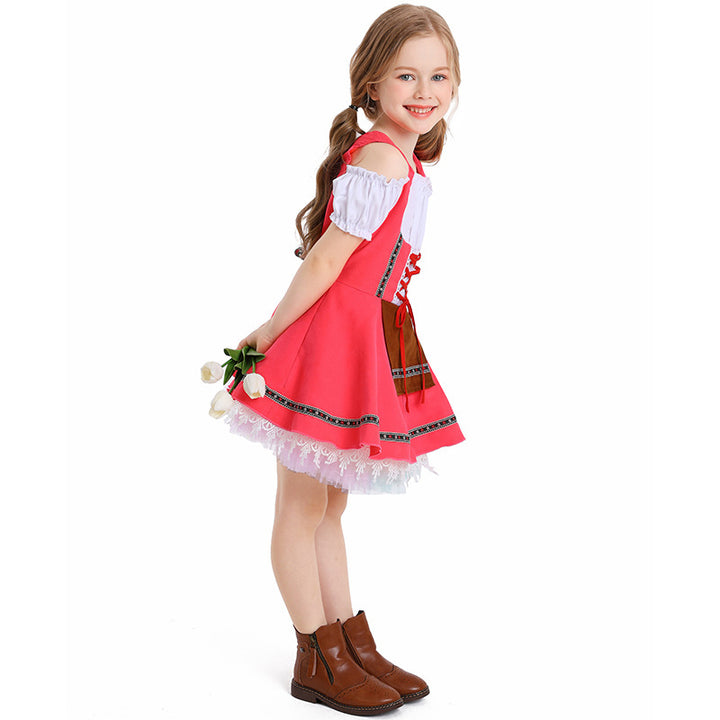 Damen nan traditionelles Kinderdirndl mit Schnürmieder, Spitzenunterrock und dekorativer Schürze Drune