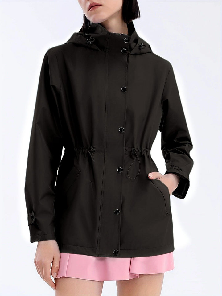 Damen funktionale Übergangsjacke mit verstellbarem Bund und Kapuze Drune