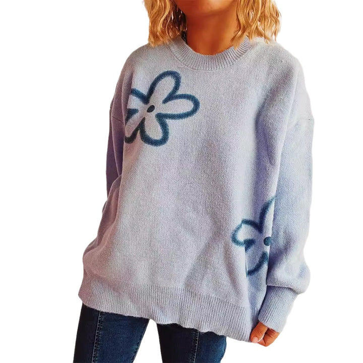 Damen lässiger Strickpullover mit floralem Design und oversized Schnitt Drune