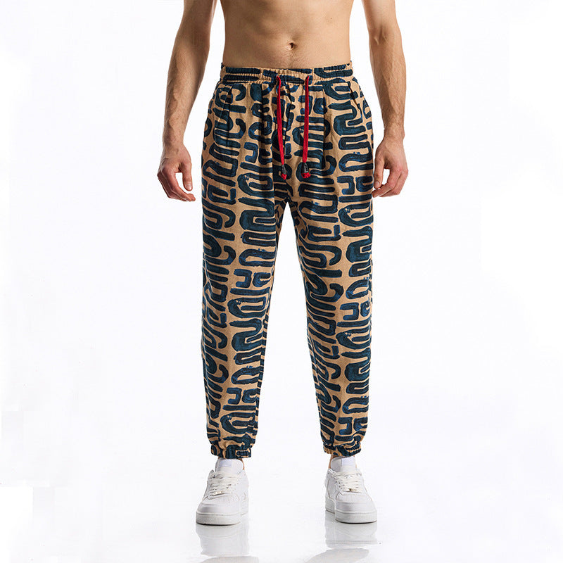 Herren lockere Freizeithose mit buntem Muster und elastischem Bund Drune