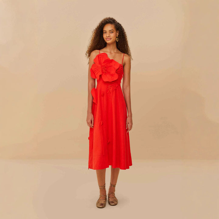 Damen Midi-Kleid mit kunstvollen Rüschendetails und verstellbaren Spaghettiträgern Drune