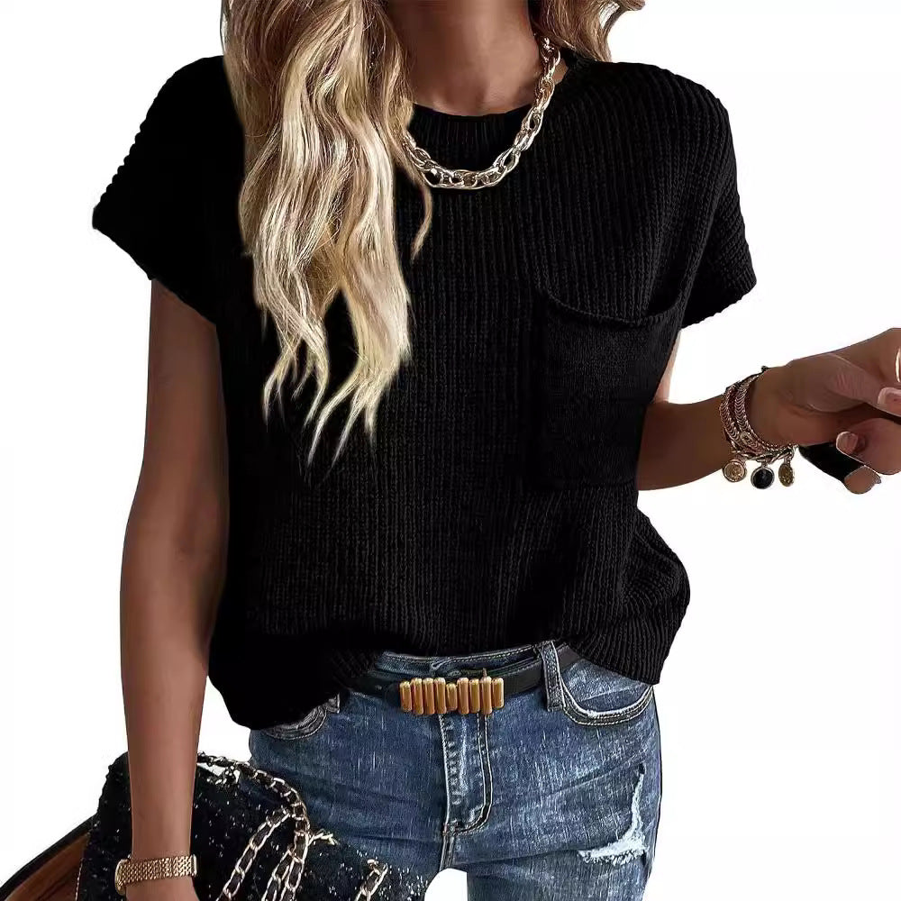Damen Kurzarm Stricktop Drune