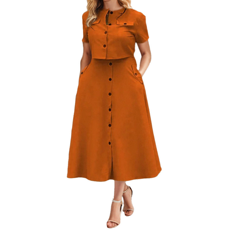Damen Midi Kleid mit knöpfbarem Oberteil und taillierter Silhouette Drune