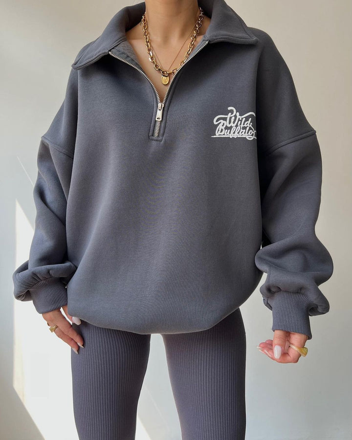 Damen Hoodie-Pullover mit hohem Kragen und Reißverschluss Drune