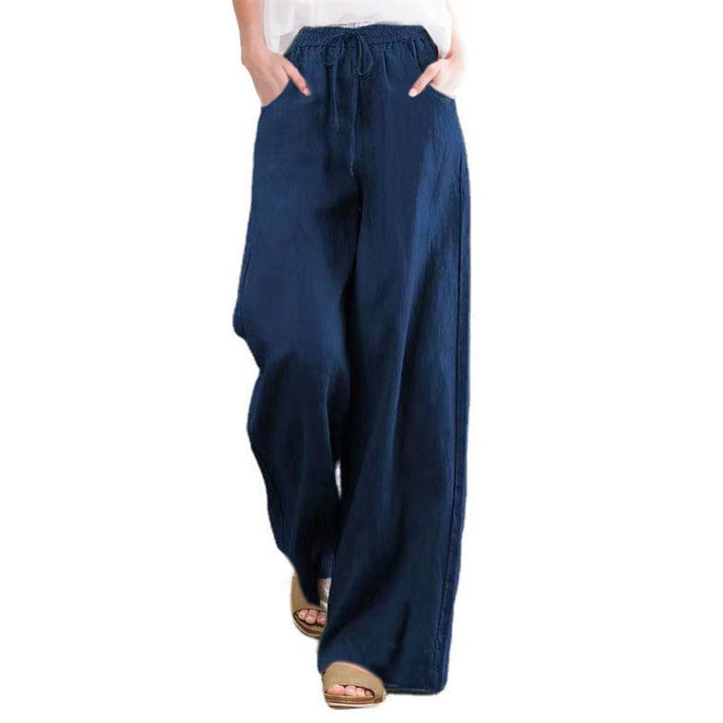 Damen Weite Leinenhose mit elastischem Bund und seitlichen Taschen Drune