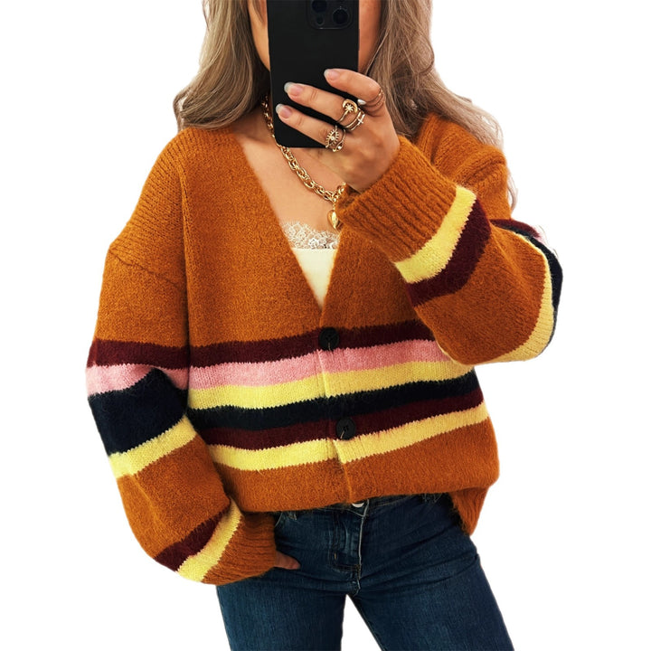 Damen kuschelige Strickjacke mit eleganten Streifen Drune