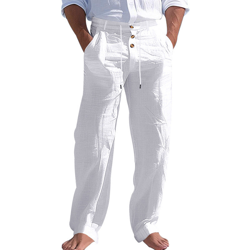 Herren lässige Leinenhose mit hohem Bund und bequemen Taschen Drune
