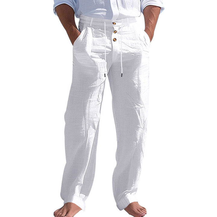 Herren lässige Leinenhose mit hohem Bund und bequemen Taschen Drune