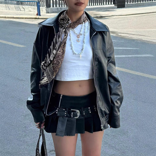 Damen Modische Lederjacke im trendigen Oversized-Stil Drune