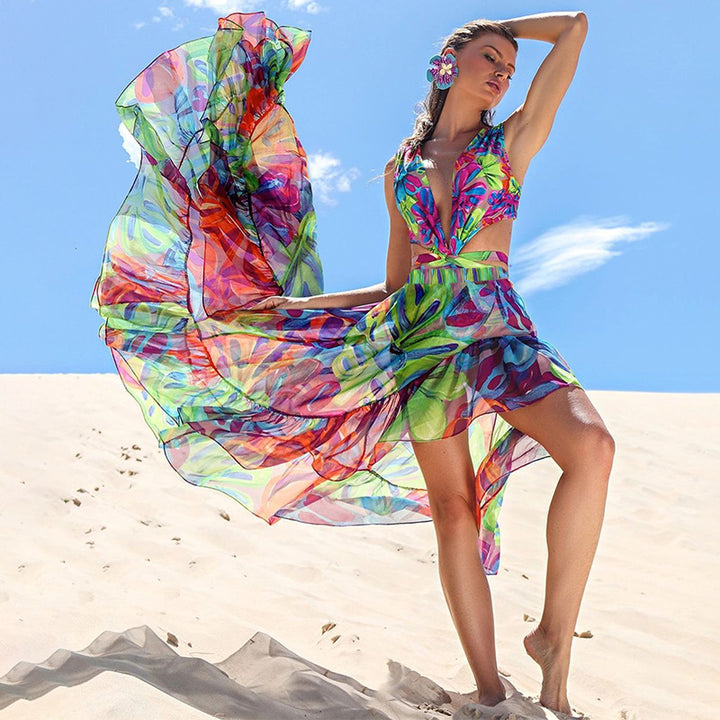 Damen Einteiler Badeanzug mit raffinierten Cut-Out-Details und floralem Design Drune