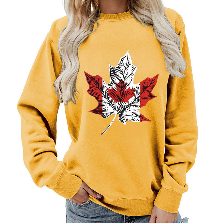 Damen Sweatshirt mit kreativem Ahornblatt-Motiv und gemütlichem Schnitt Drune