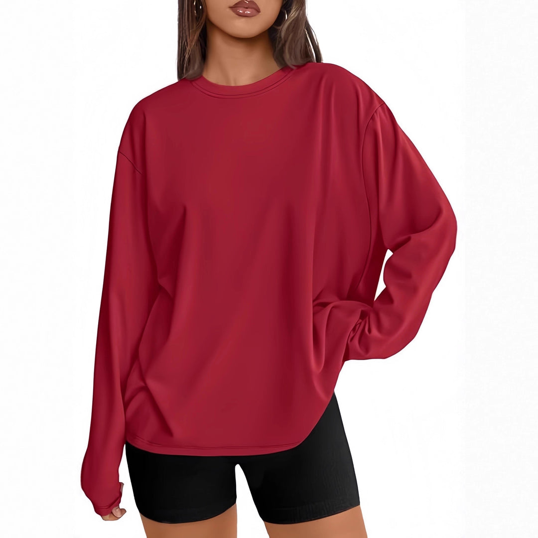 Damen Lässiges Sweatshirt mit übergroßen Ärmeln und Rundhalsausschnitt Drune