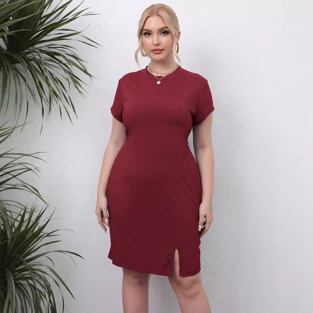 Damen elegantes Kurzarm-Kleid mit seitlichem Schlitz Drune