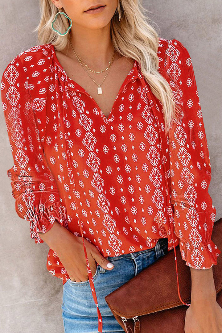Damen Bluse mit V-Ausschnitt und Rüschendetails Drune