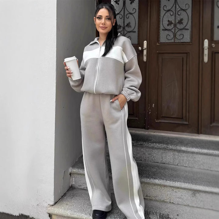 Damen Sportliches Freizeitset mit hohem Kragen und seitlichen Streifen Drune