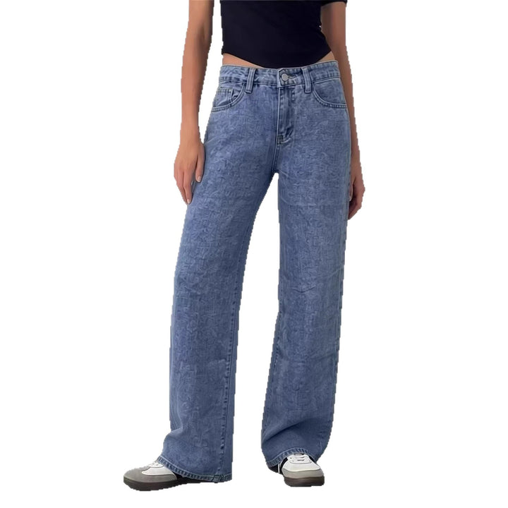 Damen Weite High-Waist Jeans mit klassischem Schnitt und ausgefransten Säumen Drune