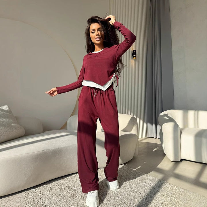 Damen Freizeitsuit mit bequemen Langarmoberteil und lockerer Hose Drune