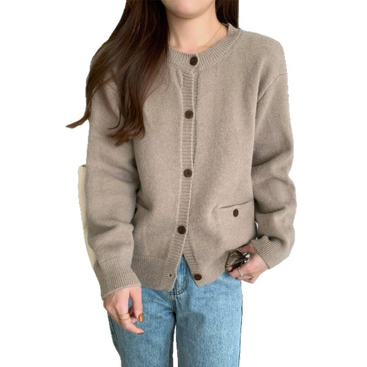 Damen gemütlicher Strickcardigan mit praktischen Taschen und Knopfverschluss Drune