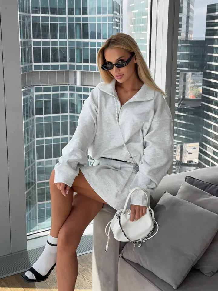 Damen lässiger Sweatshirt mit durchgehendem Reißverschluss und oversized Schnitt Drune