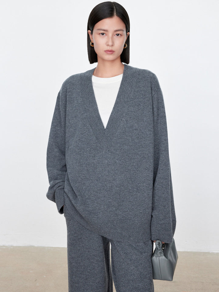 Damen Grobstrickpullover mit V-Ausschnitt und übergroßem Schnitt Drune
